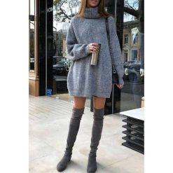 Sweter PLOGY GREY. Szare bluzy damskie IVET, bez wzorów, z długim rękawem, długie, bez kaptura. W wyprzedaży za 69,00 zł.