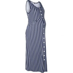 Sukienka shirtowa ciążowa i do karmienia, w paski bonprix ciemnoniebiesko-biały w paski. Niebieskie sukienki damskie bonprix, w paski, z wiskozy, bez kołnierzyka, moda ciążowa, bez rękawów. Za 124,99 zł.