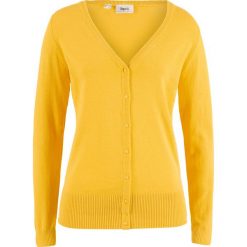 Sweter rozpinany z gładkiej dzianiny bonprix żółty kanarkowy. Żółte swetry damskie bonprix, bez wzorów, z dzianiny, casualowe, bez rękawów, bez kaptura. Za 54,99 zł.
