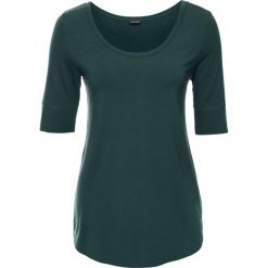 Shirt bonprix głęboki zielony. Zielone koszulki damskie marki bonprix, bez wzorów, z dżerseju, bez kołnierzyka, bez rękawów. Za 34,99 zł.