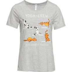 T-shirt z nadrukiem bonprix jasnoszary melanż. Szare t-shirty damskie bonprix, z nadrukiem. Za 34,99 zł.