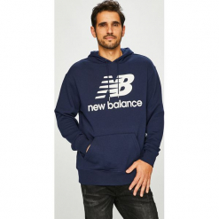 New Balance - Bluza. Niebieskie bluzy męskie New Balance, m, z nadrukiem, z elastanu, z kapturem, bez rękawów, z kapturem. W wyprzedaży za 199,90 zł.