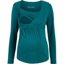 Shirt ciążowy i do karmienia bonprix niebieskozielony morski. Niebieskie bluzki ciążowe bonprix, bez wzorów, bez kołnierzyka, bez rękawów. Za 74,99 zł.