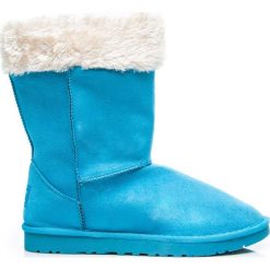 Buty zimowe damskie: Mukluki śniegowce ciepłe za kostkę Niebieskie