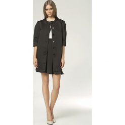 Czarny Elegancki Długi Żakiet z Rękawem 3/4. Czarne marynarki damskie NIFE, xl, bez wzorów, z elastanu. Za 139,90 zł.