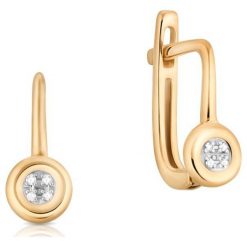 Piękne Kolczyki - , Diament 0,02ct. Żółte kolczyki damskie W.KRUK, z diamentem, złote. Za 1290,00 zł.