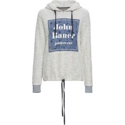 Bluza z nadrukiem, długi rękaw bonprix szary melanż z nadrukiem. Szare bluzy rozpinane damskie bonprix, melanż, z długim rękawem, długie. Za 89,99 zł.
