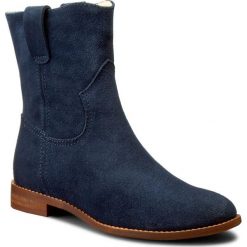 Botki NEŚCIOR - 013-A Granat Welur. Niebieskie buty zimowe damskie Neścior, ze skóry, na obcasie. W wyprzedaży za 249,00 zł.