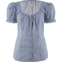 Bluzka ludowa z dekoltem "carmen" bonprix kobaltowo-biały w kratę. Niebieskie bluzki damskie marki bonprix, z kołnierzem typu carmen. Za 54,99 zł.
