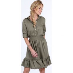 Khaki sukienka z falbaną na co dzień 1923. Brązowe sukienki damskie na komunię marki Fasardi, na co dzień, xl. Za 89,00 zł.
