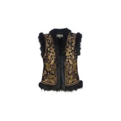Swetry rozpinane / Kardigany MICHAEL Michael Kors FUR TRIM EM.VEST. Czarne swetry damskie marki MICHAEL Michael Kors, s, bez wzorów. Za 1679,20 zł.