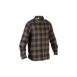 Koszula 100. Brązowe koszule męskie na spinki SOLOGNAC, xl, z bawełny. Za 79,99 zł.
