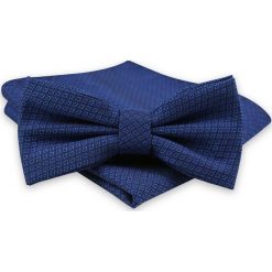 Chabrowa Mucha Męska -ALTIES- z Taką Samą Poszetką, w Drobny Rzucik MUALTS0512. Niebieskie muszki męskie Alties, na imprezę, w paski, eleganckie. Za 39,00 zł.