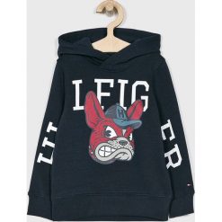 Tommy Hilfiger - Bluza dziecięca 104-176 cm. Niebieskie bluzy chłopięce TOMMY HILFIGER, z nadrukiem, z bawełny, bez rękawów, z kapturem. W wyprzedaży za 179,90 zł.