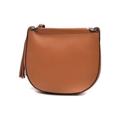 Skórzana torebka w kolorze jasnobrązowym - (S)26 x (W)23 x (G)9 cm. Pomarańczowe torebki klasyczne damskie marki Wiosenny MUST HAVE, w paski, ze skóry, na ramię, bez dodatków. W wyprzedaży za 249,95 zł.