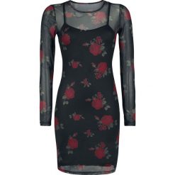 Forplay 2 in 1 Mesh Roses Dress Sukienka czarny/czerwony. Czerwone sukienki damskie marki Forplay, l, z nadrukiem, z meshu, z okrągłym kołnierzem, bez rękawów, dopasowane. Za 121,90 zł.