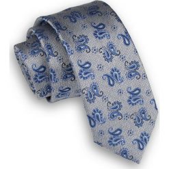 Szary Elegancki Krawat Męski -ALTIES- 6 cm, w Niebieski Wzór Paisley, Zygzaki KRALTS0304. Szare krawaty męskie Alties, bez wzorów, z tkaniny, eleganckie. Za 40,00 zł.