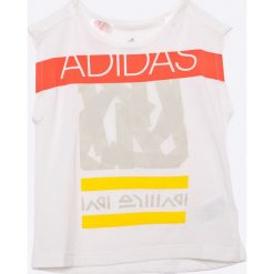 Adidas Performance - Top dziecięcy 104-140 cm. Szare topy damskie marki adidas Performance, z nadrukiem, z dzianiny, z okrągłym kołnierzem. W wyprzedaży za 59,90 zł.