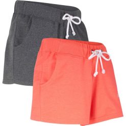 Szorty dresowe (2 pary) bonprix mandarynka + antracytowy melanż. Czerwone spodnie damskie bonprix, w paski, z dresówki. Za 75,98 zł.