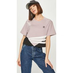 Adidas Originals - Top. Fioletowe topy damskie adidas Originals, z nadrukiem, z bawełny, z okrągłym kołnierzem. Za 149,90 zł.