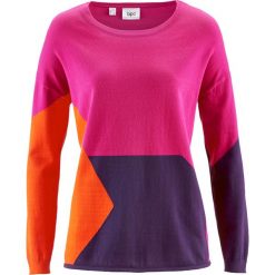 Swetry klasyczne damskie: Sweter patchworkowy bonprix fuksja wzorzysty