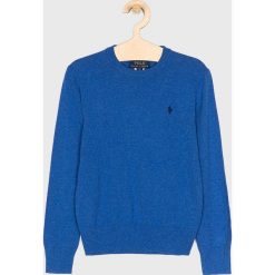 Polo Ralph Lauren - Sweter dziecięcy 134-176 cm. Niebieskie swetry chłopięce Polo Ralph Lauren, bez wzorów, z bawełny, z okrągłym kołnierzem. W wyprzedaży za 299,90 zł.