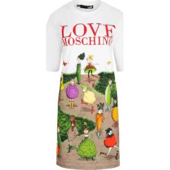 Sukienka Love Moschino. Białe kombinezony damskie Love Moschino, bez wzorów, z bawełny, z włoskim kołnierzykiem, bez rękawów. Za 399,00 zł.