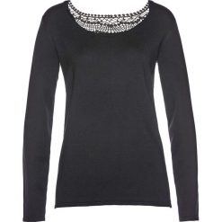 Swetry klasyczne damskie: Sweter z koronką bonprix czarny