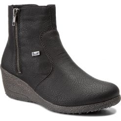 Botki RIEKER - Y0361-00 Black. Czarne botki damskie na obcasie marki Kazar, ze skóry, na wysokim obcasie, na sznurówki. W wyprzedaży za 189,00 zł.