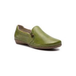 RIEKER 53960-52. Zielone półbuty damskie Rieker, bez wzorów, ze skóry, bez obcasa, bez zapięcia. Za 239,99 zł.
