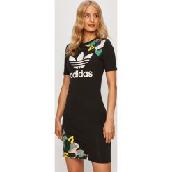 Adidas Originals - Sukienka. Czarne sukienki damskie adidas Originals, na co dzień, z nadrukiem, z elastanu, casualowe, z okrągłym kołnierzem, z krótkim rękawem, krótkie, mini, proste. Za 159,90 zł.