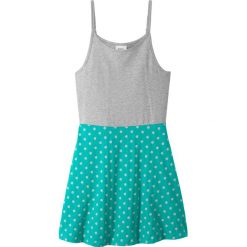 Sukienka shirtowa bonprix szaro-szmaragdowy. Szare sukienki dziewczęce bonprix, na lato, bez wzorów, bez rękawów, rozkloszowane. Za 34,99 zł.