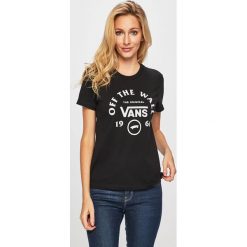 Vans - T-shirt. Czarne t-shirty damskie Vans, s, z nadrukiem, z bawełny, z okrągłym kołnierzem. Za 99,90 zł.