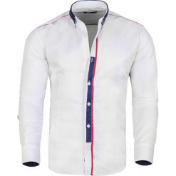 Koszula męska elegancka biała Recea. Białe koszule męskie Recea, xxl, bez wzorów, z bawełny, eleganckie, bez kołnierzyka, bez rękawów. W wyprzedaży za 29,99 zł.