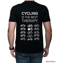 Koszulka T-SHIRT. Cycling is the best therapy. Czarne koszulki męskie Pakamera, m, z nadrukiem, bez kołnierzyka, bez rękawów. Za 99,00 zł.