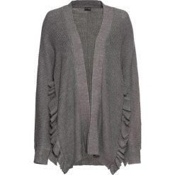 Długi sweter bez zapięcia z falbanami bonprix szary melanż. Szare swetry damskie bonprix, bez wzorów, z długim rękawem, długie, bez kaptura. Za 44,99 zł.
