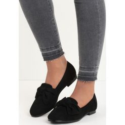 Mokasyny damskie: Czarne Mokasyny Bowknot