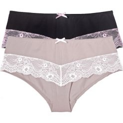 Figi: Figi „panty” (2 pary) bonprix czarno-jasnoróżowy + kamienisto-ecru