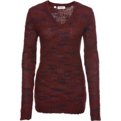 Sweter z dzianiny o splocie dużych oczek, długi rękaw bonprix czerwony kasztanowy - ciemnoniebieski melanż. Czerwone swetry klasyczne damskie bonprix, z dzianiny. Za 99,99 zł.