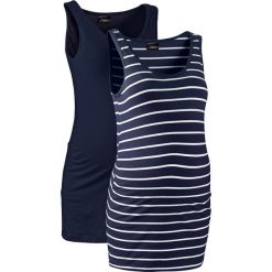 Top ciążowy (2 szt.) bonprix ciemnoniebieski + ciemnoniebiesko-biały w paski. Niebieskie topy damskie bonprix, w paski, bez kołnierzyka, bez rękawów. Za 65,98 zł.