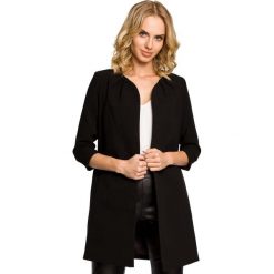 Czarny Elegancki Długi Żakiet bez Zapięcia. Czarne marynarki i żakiety damskie marki Molly.pl, l, eleganckie. Za 139,90 zł.