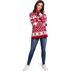 Sweter w świąteczne wzory. Sukienki damskie e-margeritka.pl, na zimę, s, bez wzorów, wizytowe, bez kołnierzyka, z krótkim rękawem, krótkie, mini. Za 114,99 zł.