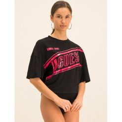Body Guess Franzi W01P0B K68D0. Czarne bluzki damskie Guess, m, z aplikacjami, z jedwabiu, bez kołnierzyka, bez rękawów. W wyprzedaży za 169,00 zł.
