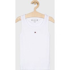 Tommy Hilfiger - Top dziecięcy 128-176 cm. Białe bluzki dziewczęce TOMMY HILFIGER, bez wzorów, z bawełny, z okrągłym kołnierzem, bez rękawów, bez kaptura. Za 119,90 zł.