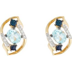 Złote kolczyki-wkrętki z diamentami, szafirami i topazami. Żółte kolczyki damskie Diamond & Co, z topazem, złote. W wyprzedaży za 659,95 zł.