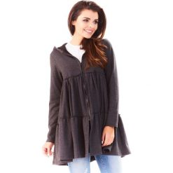 Bluzy damskie: Grafitowa Bluza Rozpinana z Falbankami
