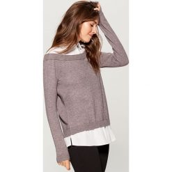 Sweter z koszulowymi elementami - Szary. Szare swetry klasyczne damskie marki Mohito, l, z koszulowym kołnierzykiem. Za 119,99 zł.
