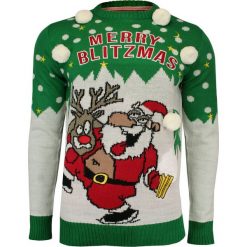 Zielony Świąteczny Sweter ze Świętym Mikołajem i Reniferem, Śmieszny, Pompony -Brave Soul- Męski SWBRSAW19BLITZEDgreen. Zielone swetry męskie m, wizytowe. Za 119,00 zł.