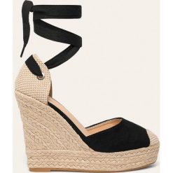 Answear - Espadryle Tulipana. Czarne koturny damskie ANSWEAR, bez obcasa, na obcasie, na sznurówki. Za 129,90 zł.