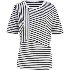 Shirt bawełniany oversize z przędzy mieszankowej, krótki rękaw bonprix czarno-biały w paski. Czarne koszulki damskie marki bonprix, w paski, z bawełny, bez kołnierzyka, z krótkim rękawem. Za 54,99 zł.